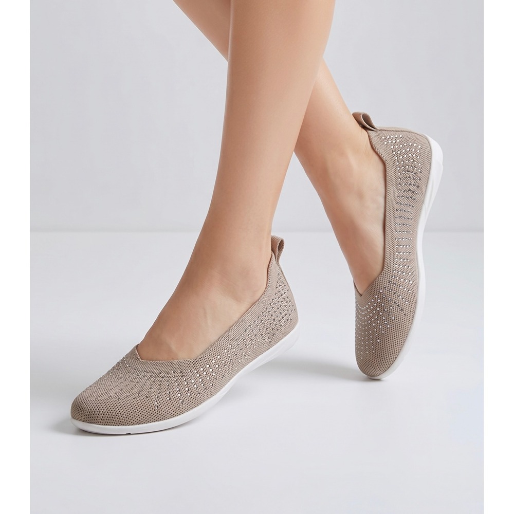 Bernie Mev Euro 37 US 6 Slip On Flats Women 37‎ Tan Rhinestone Knit Memory Foam